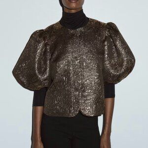 Gold and Black Balloon-Sleeved Jacket